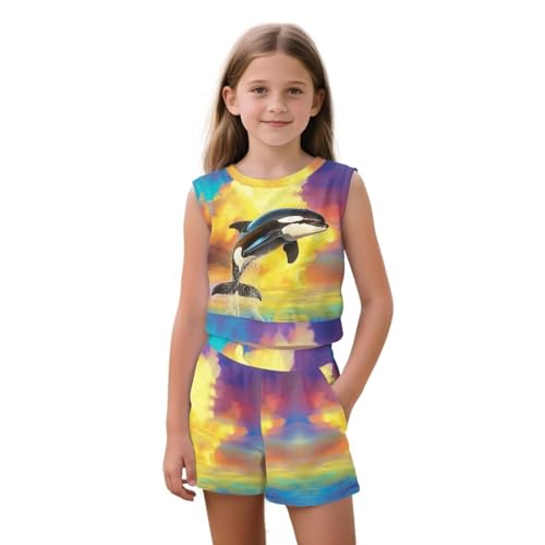 ZFRXIGN Summer Clothes for Teen Girls 5-14 Years Tracksuit Outfit 2 Piece Travel Set Sleeveless Tank Top for Holiday