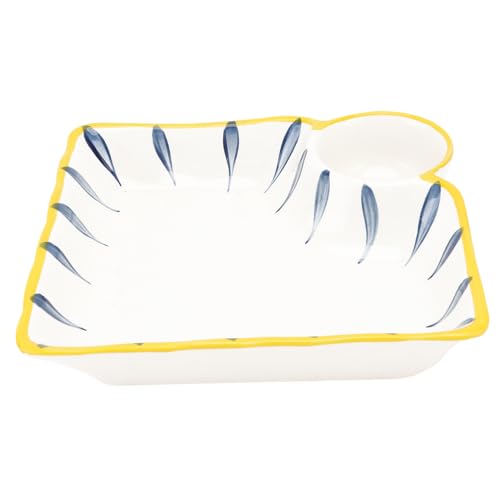 SOLUSTRE 1Pc Ceramic Food Plate with Dipping Saucer Japanese Style Meal Dish for Home Restaurant Use for Serving Snacks Sauces Appetizers Elegant Design