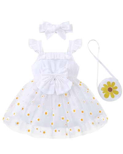 Renotemy Newborn Baby Girl White Dress Baptism Dresses Ruffle Fly