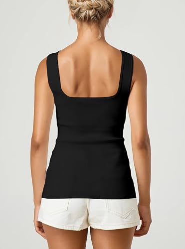 Image of MISSACTIVER Women Summer Square Neck Button Down Sweater Tank Top Sleeveless Backless Slim Fit Knitted Split Camisole Shirt(Small,Black)