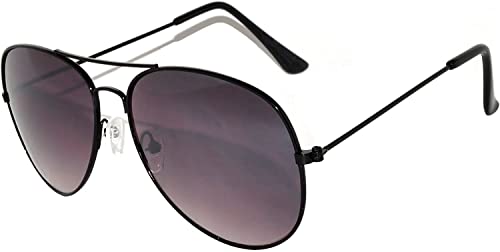 Classic Aviator Sunglasses Smoke Colored Lens Black Metal Frame Unisex