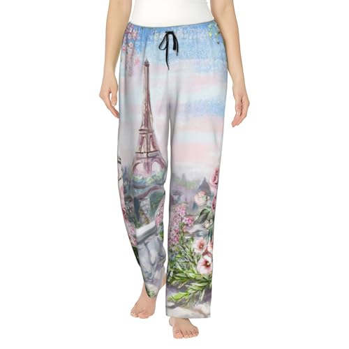 Pantalon pyjama polyester doux imprimé Paris avec poches latérales