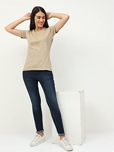 Image of FLEXIMAA Women's Cotton Plain V Neck Half Sleeve T-Shirt