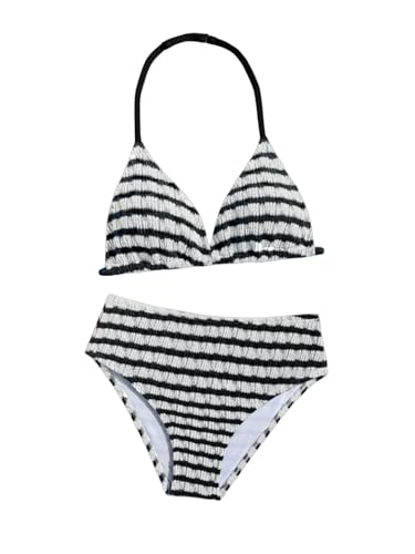 Image of RoseSeek Girl's Tie Dye Smocked 2 Piece Swimwear Sets Backless Halter Bikini Cute Brief Bathing Suit