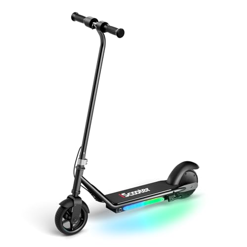 iScooter Kids Electric Scooter with 5.5-6 Inch Tires 100-150W Motor Electric Scooter for Ages 6-12 6-9KM Range 2-3 Speed Modes Colorful LED Lights Lightweight E-Scooter for Boys Girls