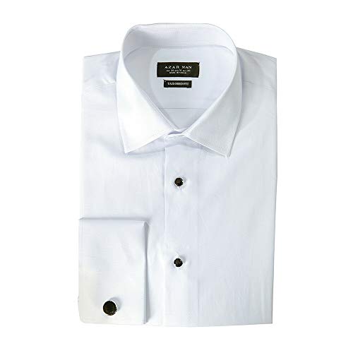 AZAR White Tuxedo Herringbone Textured French Cuff Dress Shirt with Black & Silver Studs/Cufflink2