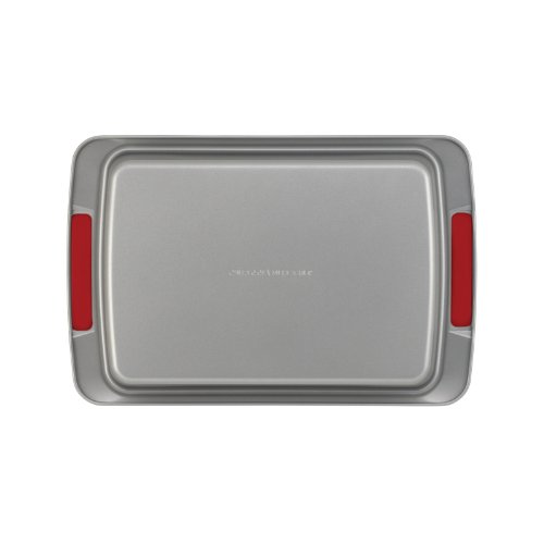 Cake Boss Deluxe Nonstick Bakeware 9-Inch by 13-Inch Cake Pan, Gray with Red Silicone Grips
