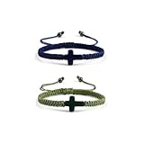 Adjustable Handmade Cross Braided Rope Bracelet for Christian Colorful Matching Couple Charm Jewelry Inspirational Religious Woven Bracelet Birthday Easter Thanksgiving Christmas Gifts-Green Blue