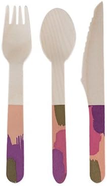 True FabricationWatercolor Bamboo Flatware (Set of 24), Multicolor