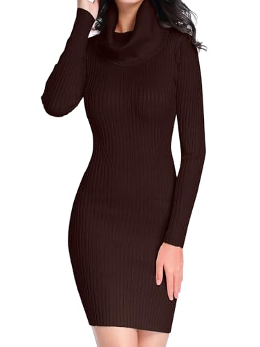 Image of v28 Sweater Dress for Women Ribbed Knit Fitted midi Sexy Fall Winter Bodycon Cowl Neck Dresses