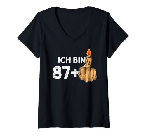 Mujer 87 + 1 vela de cumpleaños de dedo medio para 88 cumpleaños Camiseta Cuello V