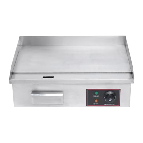 Headery 1600W Flat Top Grill Commercial Electric Griddle Adjustable Thermostatic Control Countertop Stainless Steel Restaurant Teppanyaki Cooking Stove for Outdoor Kitchen,Silver