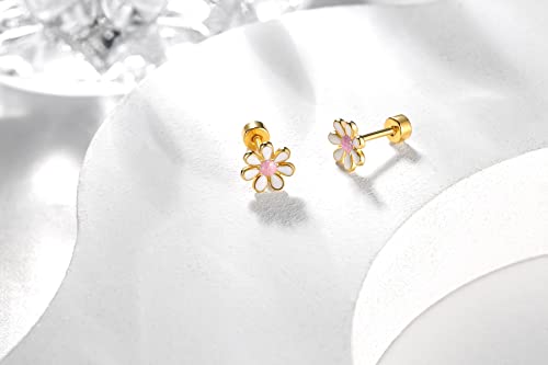 Titanium Daisy Flower Earrings,Hypoallergenic Earrings for Sensitive Ears,Pure Titanium Implant Grade Stud Screw Back Girls Women Teen 7mm4