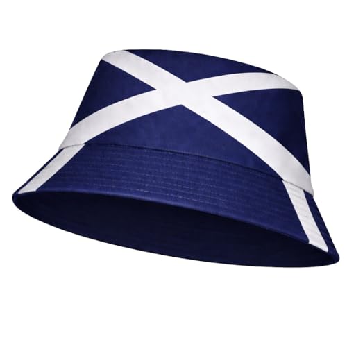 SOCK-TEC Mens Ladies Scotland Bucket Hat Football Fan Adults Unisex Cotton Reversible Summer Festival Cap (White Cross)