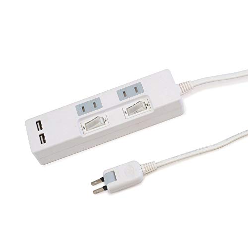 ツインエンジェル USBポート付きテーブルタップ(クルミver.) USB充電ポート付き電源タップ（6個口・USB 2ポート・2m・雷