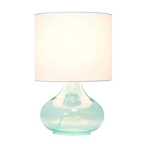 Simple Designs Lt2063-Aow Small Glass Raindrop Bedside Table Lamp With White Fabric Shade, Aqua #TOP1