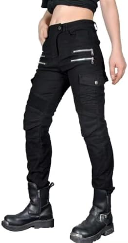 Women Moto Jeans Motorcycle Pants Motorbike Biker Trousers with Zipper (UK, Waist & Inseam, 26, 31, Black)