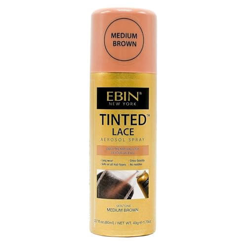 EBIN NEW YORK Tinted Lace Spray Medium Brown | Quick Dry, Water Resistant & High Pigment Lace Tint for Wig | Even Spray, No Residue & Natural Finish | 2.7 Fl Oz