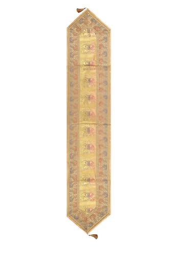 Image of Banarasi Brocade Zari Silk Table Runner Dinning & Centre Table Runner 177 By 30 CM (Beige, Elephant)
