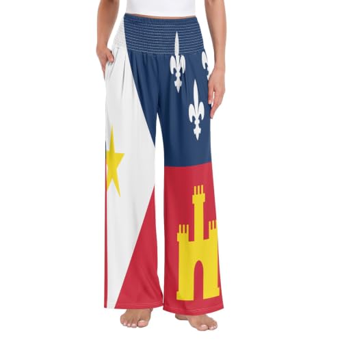 Pantalon large infroissable GuoChe pour femme au motif drapeau de l'Acadiana confortable