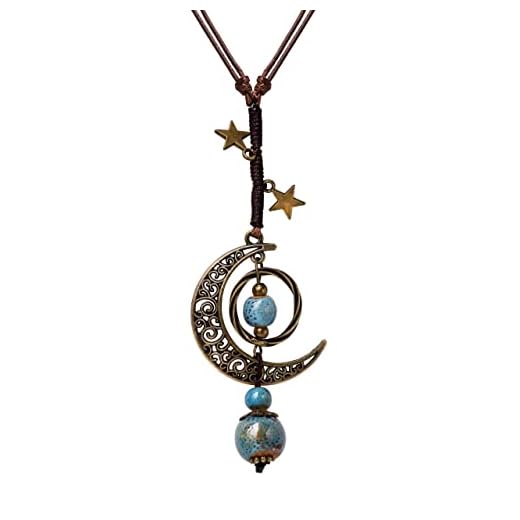 Boho Hippie Moon Stars Lariat Necklace