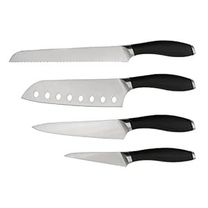 Circulon Sharp Knife Set – 4 Piece Japanese Steel Professional Kitchen Knives Set with Ergonomic Handles, Includes Santoku, Utility, Paring & Bread Knives