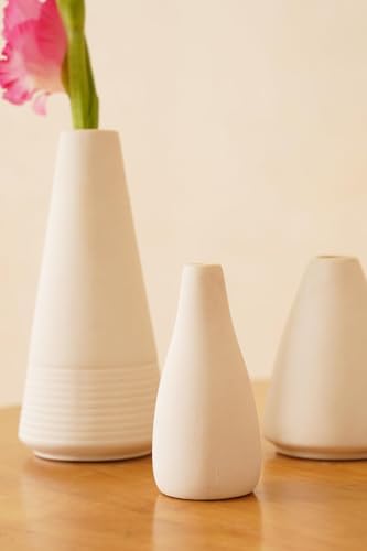 Image of PUREZENTO White Japanese Ikebana Vase - Set of 6 | Unique Geometric Shapes Vase for Decor Centerpiece & Showpiece | Decorative Vases for Home, Living Room, Office & Tabletop Decorations