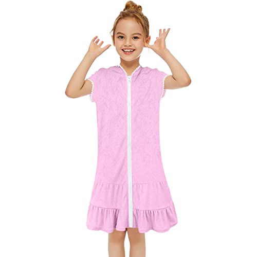 Girls Swim Cover Up Kids Terry Swimsuit Coverups Zip-Up Beach Pool Clothes Bathing Suit Wraps Hooded Ruffle Dress3