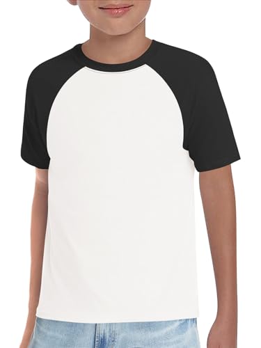 Haloumoning Boys Short Sleeve Raglan T Shirts Kids Basic Color-Block Tops Crewneck Tees 5-14 Years