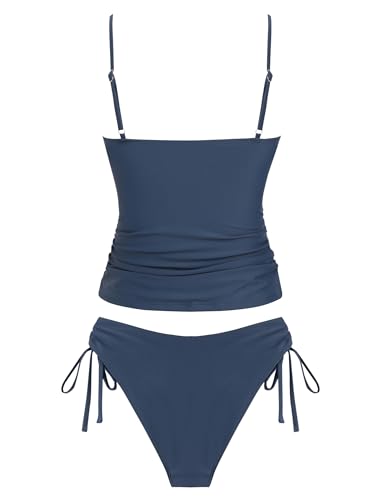 Image of ZAFUL Tankini Swimsuits for Women Tummy Control High Waisted Twist Front Ruched Two Piece Bathing Suit