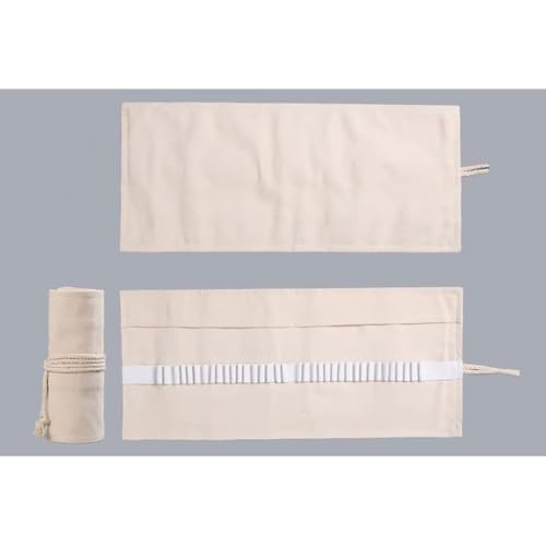 Image of Large Capacity Pen Curtain Canvas Roll Up Pencil Case 36 Slots Pencil Bag Pencils Case Wrap Roll Holder for Coloring Pencil Natural Color Pen, Pencil and Marker Cases