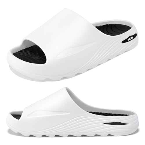 Mens Recovery Slides - Orthotic Arch Support Sandals for Plantar Fasciitis,Comfortable Cushioned Sport Slides with Open Toe, Reduces Foot & Joint Stress, Size7-13