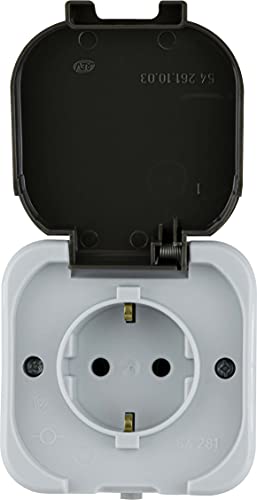 REV 0510215777 AquaTop Wet Room Socket, IP44, Two-Pole, Surface-Mounted, Grey, Grey-Dark Grey, Steckdosen