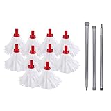 Large Floor Mops Mop Head Refills (10 Super Absorbent Mops With 140cm Handle) For Hard Floor Mopping Cleaning Home office and Commercial Use Red