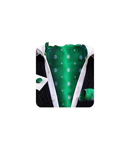 Barry.wang Mens Cravat Green White Snowflake Ascot Tie Silk Pasiley Yellow Gold Fashion Wedding Formal Birthday Scarfs And Pocket Square Cufflinks Christmas Gift #TOP11