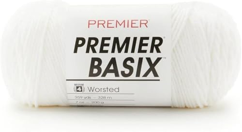 Premier Basix Worsted Weight Yarn – 3 Pack with Tapestry Needles, Soft Acrylic #4 Medium Yarn for Knitting & Crochet (White) - 3