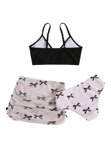 Image of COZYEASE Girls' 3 Piece Set Floral Print Bikini Swimsuit with Drawstring Beach Skirt Cute Ruched Bathing Suit