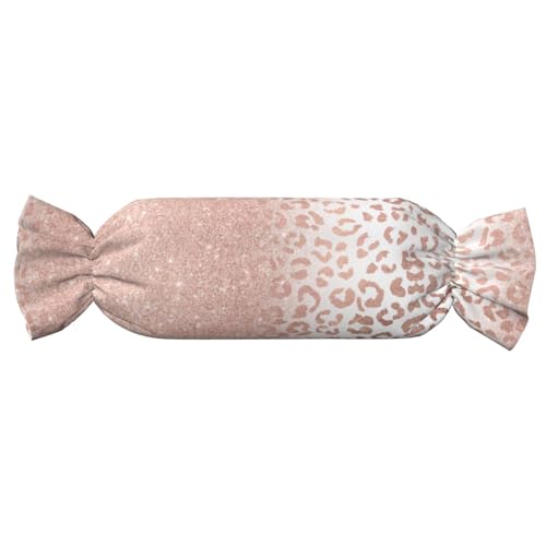 JaoXer Almohada cilíndrica en forma de caramelo: soporte ajustable para el cuello, cojín corporal de felpa con diseño de purpurina de oro rosa suave