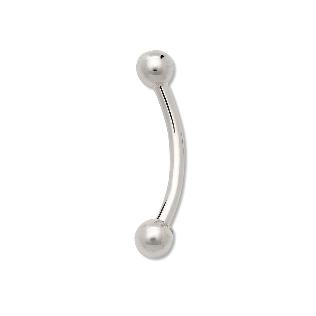Piercing-Ring für Damen, massives 14 Karat Gold, 2 mm, Kugel, 16 Gauge, gebogener Barbell, Augenbrauen-Piercing-Ring (Weißgold)