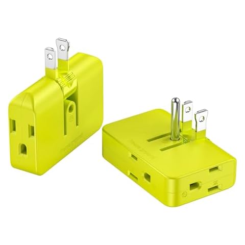 2 Pack Plug Splitter 3 Prong - 3 Plug Wall Adapter with 2 to 3 Prong Outlet Converter, Safe & Space-Saving Plug Extender, Yellow Cover