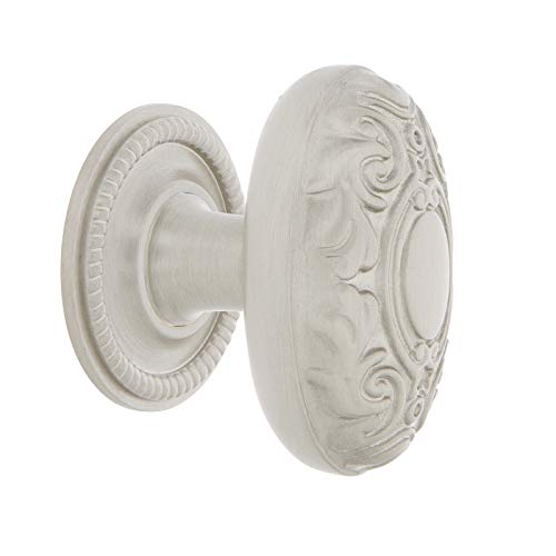 Nostalgic Warehouse 769581 Victorian Brass 1 3/4" Knob with Rope Rose in Satin Nickel Cabinet Hardware Cover