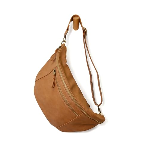 Image of Joy Susan Womens Vegan Leather Mel Large Sling Crossbody Bag - Mid Tan