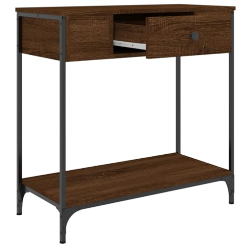 Mesa consola de madera efecto roble con patas ajustables y diseño industrial 4