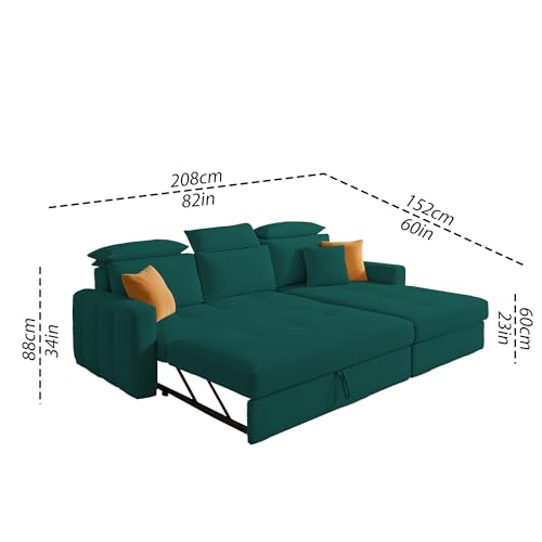 Image of Casaliving Gagnon RHS 4 Seater L Shape Corner Sofa Cum Bed for Living Room (Pine Fabric) Premium Fabric Sofa