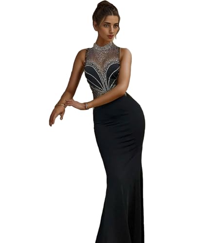 Image of PORRCEY Women's Sexy Elegant Rhinestone Bodycon Dress Hot Drilling Clubwear