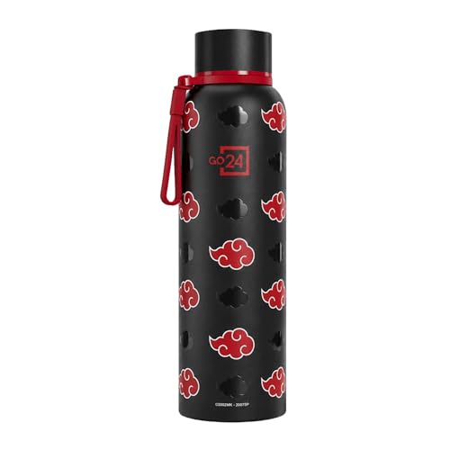 Image of Water Bottle 700ml Stainless Steel | Hot & Cold Flask | ISI Certified Steel Bottle | Three Layer Insulation | Leakproof for Home, Office | 1-Year Warranty | Naruto | Black - Akatsuki Cloud