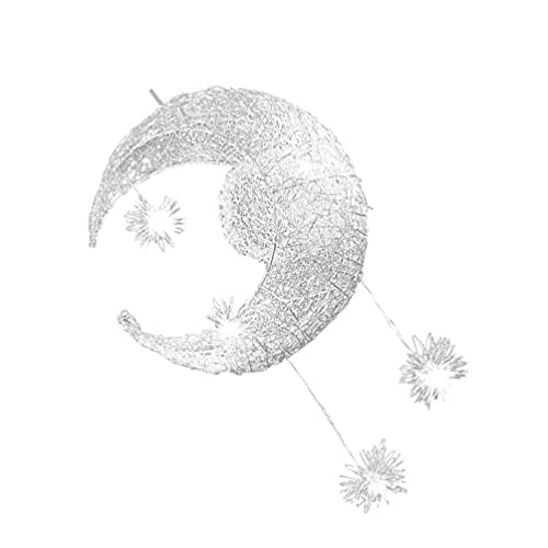 Uonlytech Moon Star Ceiling Light Modern Hanging Light Fixture Chandelier Light Fixture Kids Ceiling Pendant Light Hanging Ceiling Lights for Living Room Aluminum White