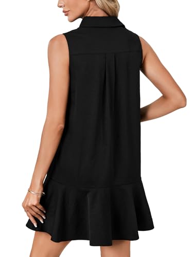 Image of Vrtige Women's Sleeveless Polo Dress Button Front Ruffle Hem Casual Golf Tennis Summer Mini Dresses