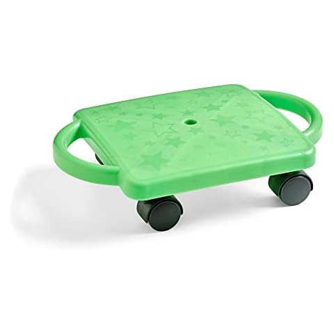 hand2mind Green Indoor Scooter Board with Handles, Floor Scooter, Sit Down Scooter, Gym Activities for Kids, Indoor Recess Games, Sport Scooters, Physical Education Equipment, Gross Motor Toys Cover