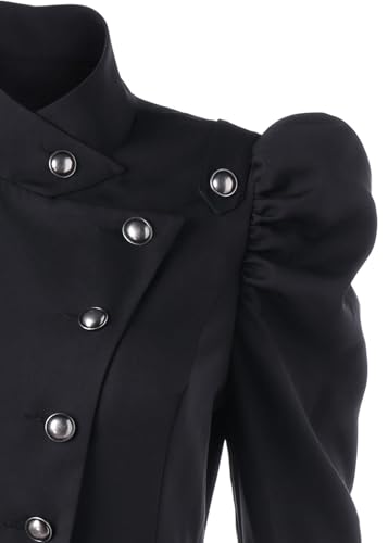 Nihsatin Vintage Womens Steampunk Victorian Swallow Tail Long Trench Jacket Black3